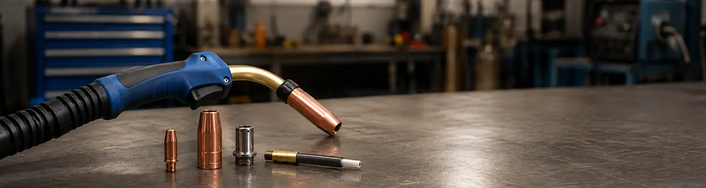 mig welding consumables MIG gun contact tips, nozzles, gas diffusers, and liners